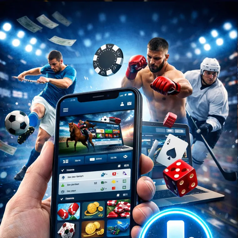 An action shot of various sports with overlayed betting odds, representing 7SPIN sports betting Philippines.